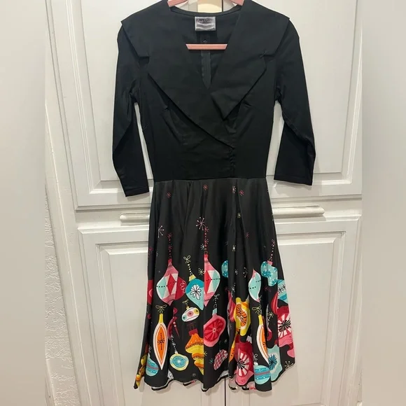 Pinup Couture Black Midi Dress with Colorful Lantern Print - CROSS-POSTED - Picture 3 of 5